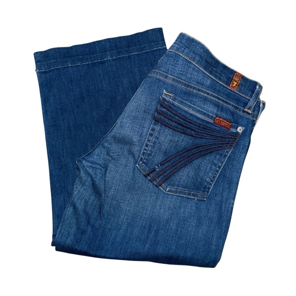 7 For All Mankind 7FAM Crop Dojo Womens Jeans 32 21 Medium Wash Embroidered